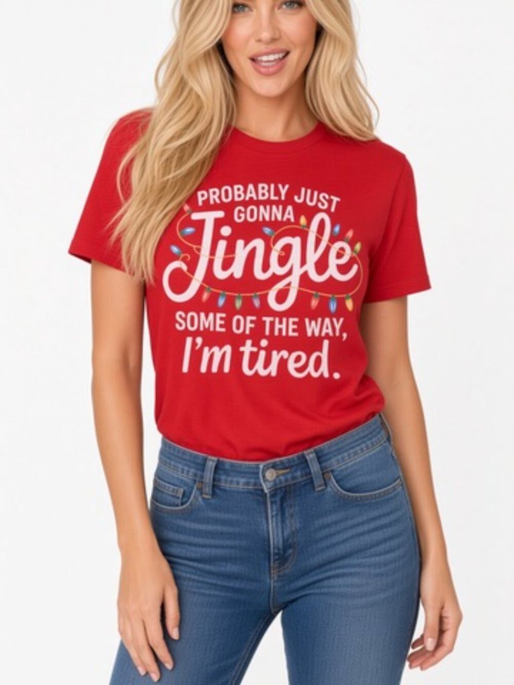 NWT Christmas Jingle Graphic Tee Red I'm Tired